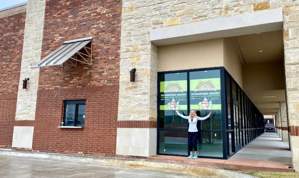 Photo: Official - 'Scooping soon': Franchise co-owner Natalia O'Mara in front of the forthcoming Jeremiah's Italian Ice in Melissa.